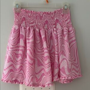 Pink and White Smocked Bubble Mini Skirt
